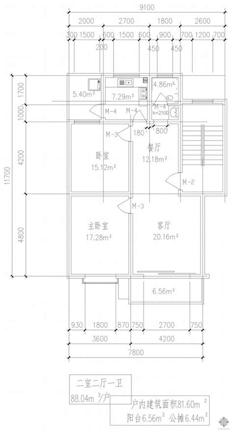 板式多层单户二室二厅一卫户型图88 建筑户型图 筑龙建筑设计论坛