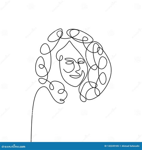 Continuous Line Drawing Continues Curly Hair Face Stock Illustration Illustration Of