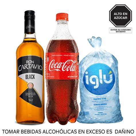 Pack 1 Ron Cartavio Black X 750 Ml 1 Coca Cola X 1 Lt Hielo 1 5 Kg