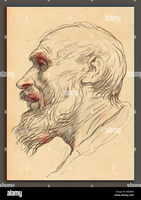 Alphonse Legros Head Of An Old Man French Lithograph