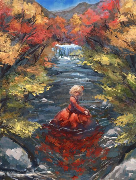 Safebooru 1girl Absurdres Aki Shizuha Autumn Autumn Leaves Blonde