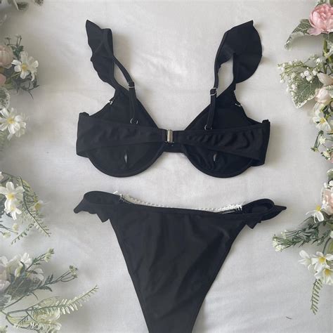 Balletcore Black And White Detailed Bow Bikini Set Depop