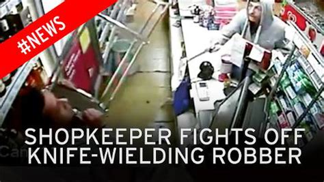 Caught On Cctv Brave Shopkeeper Uses Chair To Fend Off Knife Wielding