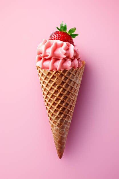 Premium Ai Image Strawberry Ice Cream Cone