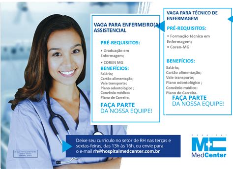 Vagas de empregos Hospital MedCenter Técnico de Enfermagem e