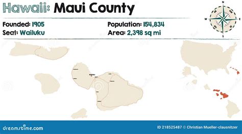 Map of Maui County in Hawaii Stock Vector - Illustration of freeway ...