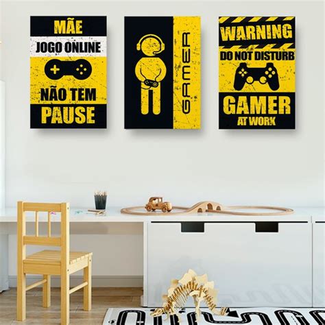 Kit 3 Peças Quadro Decorativo Gamer Jogo Quadro Decoração Quarto