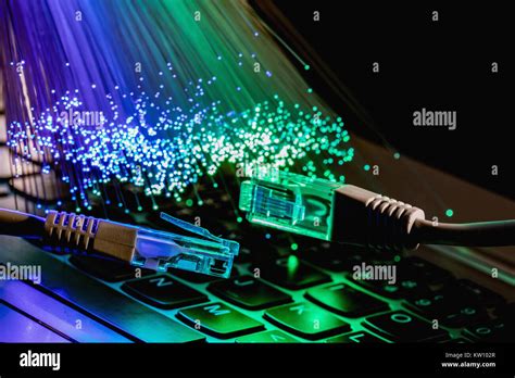 Network Cable Closeup With Fiber Optical Background Color Fiber