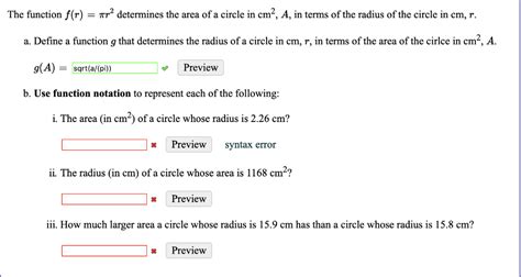 Solved The function f r πr2 determines the area of a Chegg