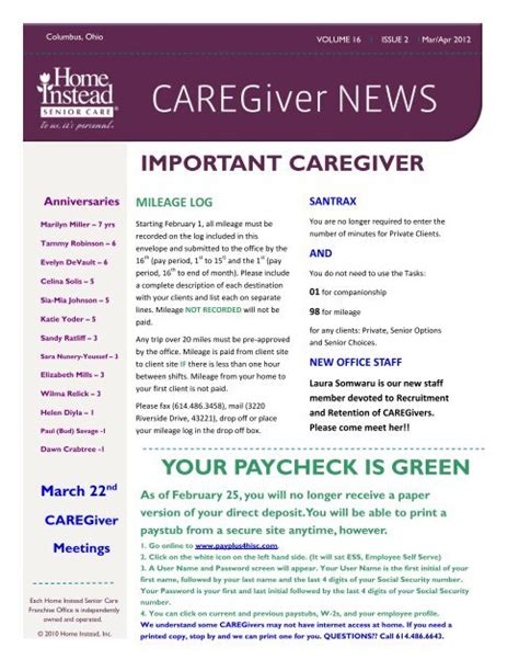 Caregiver Newsletter Template Word Home Instead Senior Care