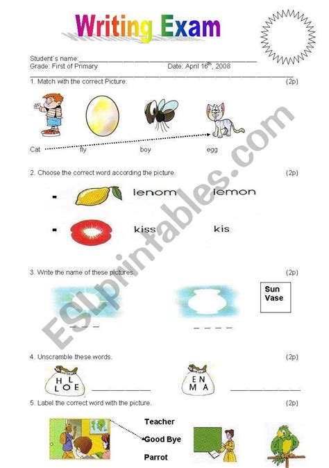 English Exam For Elementary School Esl Worksheet By Prisla