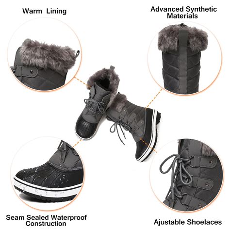 Gracosy Snow Boots For Women Winter Fur Lined Warm Mid Calf Waterproof Hiking L