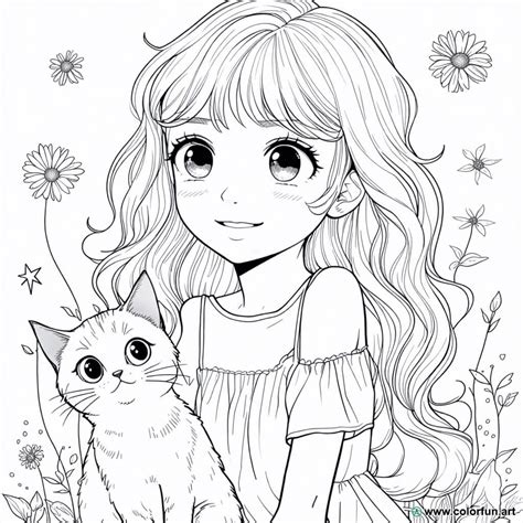 Disegno Da Colorare Di Manga Per Una Ragazza Con Un Gatto Scarica O