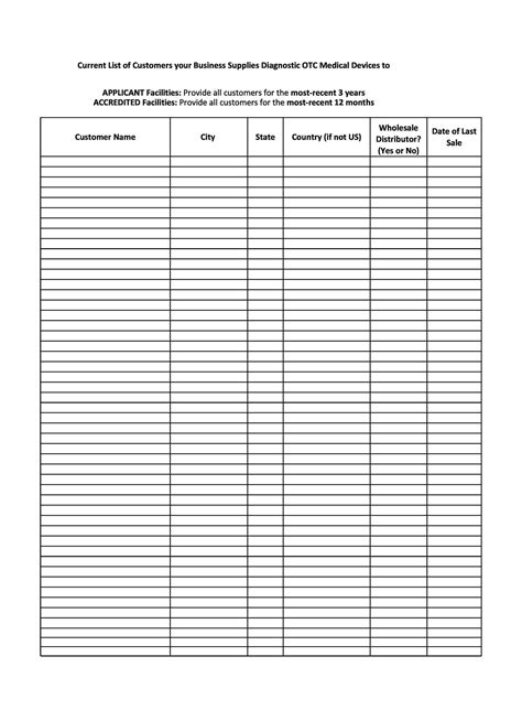 Free Printable Customer List Templates Pdf Excel Word