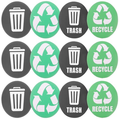 Garbage Sign Stickers Recycle For Trash Can Round Recycling Labels 12 Pcs Pvc Emblems Waterproof