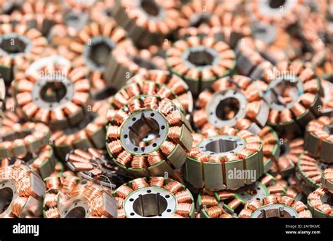 Numerous Rotors Of An Electric Motor Copper Wire Windings Stock Photo