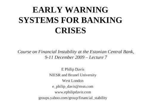 Ppt Early Warning Systems For Banking Crises Dokumen Tips