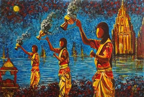 Ganga aarti Painting by Gomathi Shiva | Saatchi Art in 2024 | Painting ...