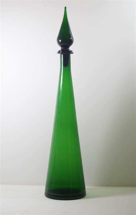 Empoli Glass Italy Genie Bottle Decanter Huge Green Verde Mid