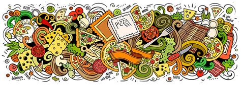 Pizza Hand Drawn Cartoon Doodles Illustration Background Vector