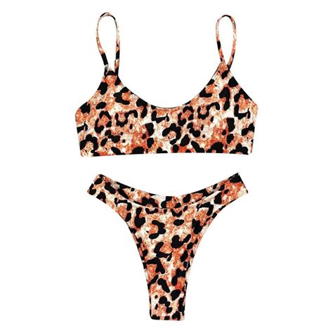 Han Women Two Piece Bikini Set Boho Leopard Snakeskin Printing Swimsuit