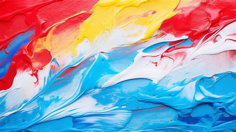 Vibrant Acrylic Paint Texture In Blue Red And Yellow Background Art