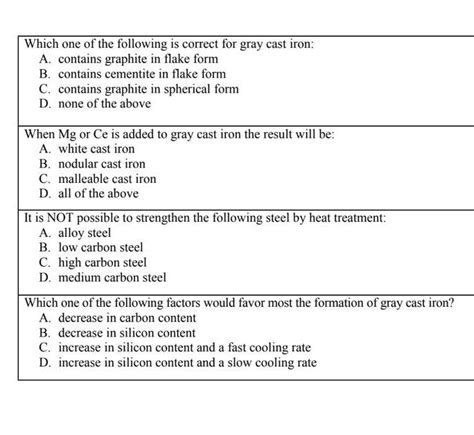 Solved Which One Of The Following Is Correct For Gray Cast