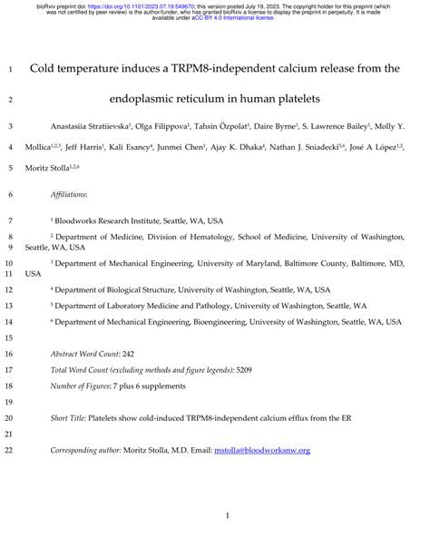 Pdf Cold Temperature Induces A Trpm8 Independent Calcium Release From