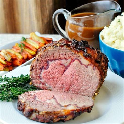 Herb And Garlic Crusted Prime Rib Roast With Burgundy Thyme Gravy