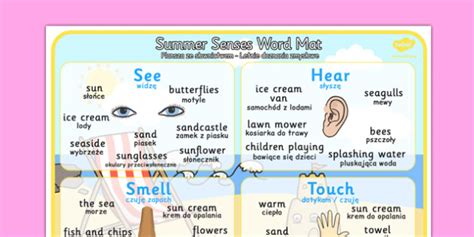 Summer Senses Word Mat Polish Translation Teacher Made