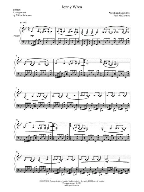 Alphieri Jenny Wren Sheet Music Piano Solo In Bb Major Download