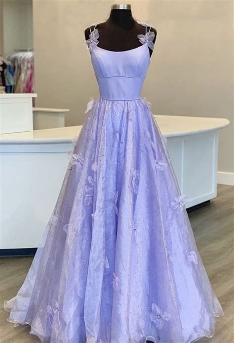 Purple A Line Tulle Long Prom Dress Formal Dress Floral Prom Dresses