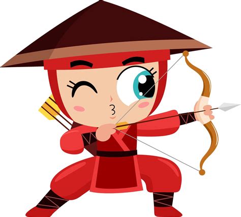 Cute Ninja Girl Warrior Cartoon Character With Bow And Arrow 37904752 ...