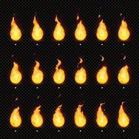 Fire animation. flaming flame, fiery blaze and animated blazing fire flames isolated animations ...