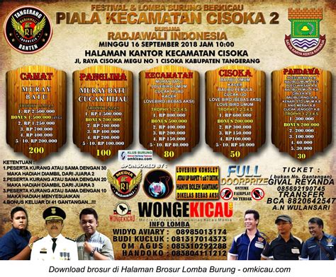 Brosur Revisi Lomba Burung Berkicau Piala Kecamatan Cisoka Tangerang