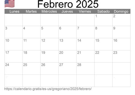 Calendario Febrero 2025 De Estados Unidos De América En Español