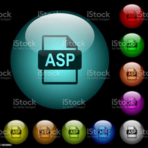 Asp File Format Icons In Color Illuminated Glass Buttons Stock