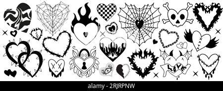 Y2k 2000s Cute Emo Goth Burning Hearts Stickers Tattoo Art Elements