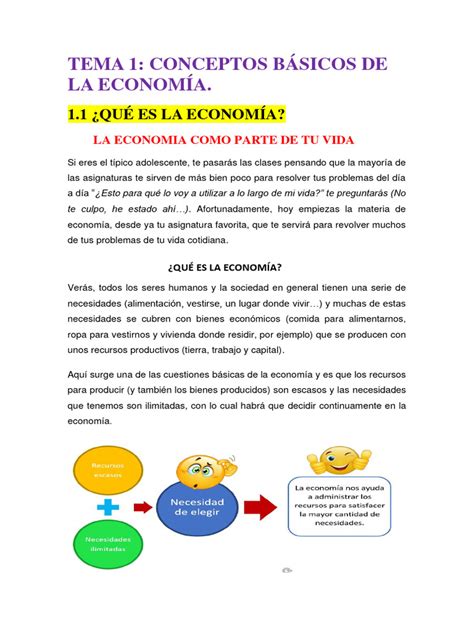 Tema 1 Economía 1º Bachillerato Pdf Bienes Ciencias Económicas