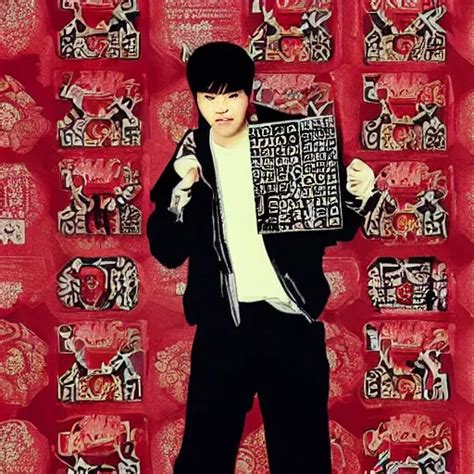 Jay Chou Holding Mahjong Tile Looking Stylish Painted Stable