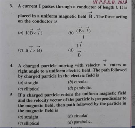 A Charged Particle Moving With Velocity Vecv Enters At Right Angle To A U