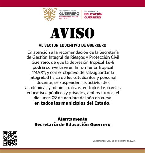 Aviso Suspensión Por Tormenta Tropical “max” Secretaría De Educación