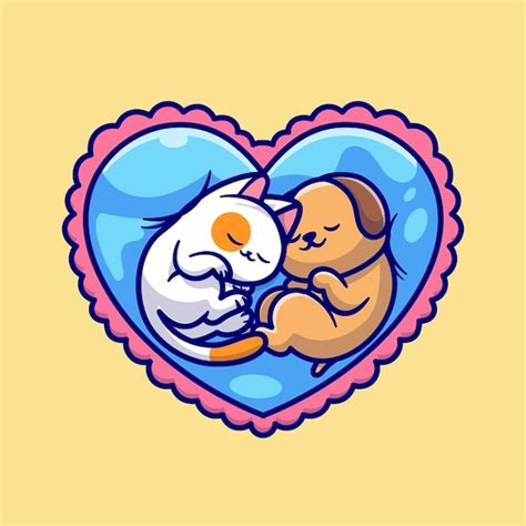 Premium Vector Cute Couple Cat Sleeping On Love Pillow Cartoon Vector