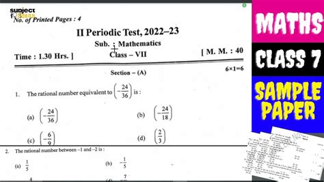 Maths Class 7 Pt 2 Sample Question Paper Of Periodic Test Cbse