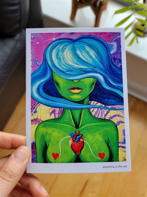 Surreal Portrait Art Naked Body Postcard Two Hearts Pop Surrealism