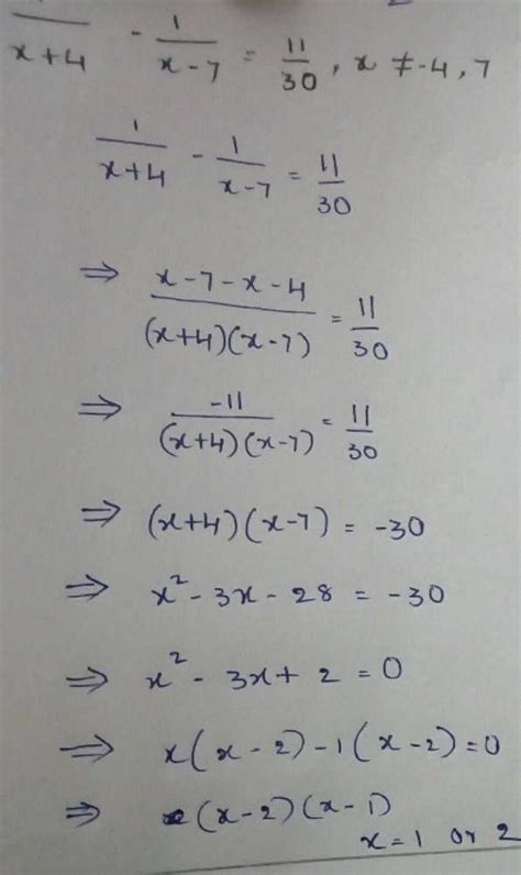 Solve For X Integration One By X 4 Minus 1 By X Minus 7 Is Equal To 11