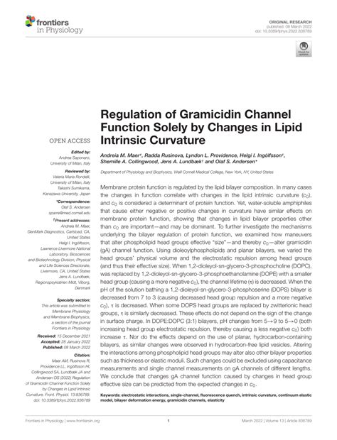 Pdf Regulation Of Gramicidin Channel Function Solely By Changes In