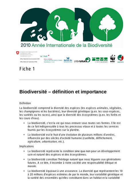 Pdf F Fiche Biodiversit D Finition Et Importance Biodiversit