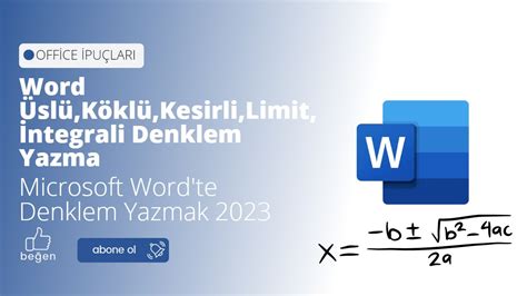 Word Sl K Kl Kesirli Ve Ntegral Denklemleri Yazma Microsoft