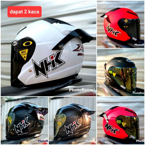 Jual HELM NHK HALFFACE R6 PAKET GANTENG VENOM VISOR WITH SPOILER